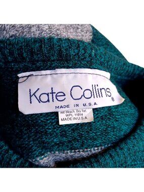 Vintage Sweater Large Oversize Tiel/Gray Striped Preppy 90's Kate Collins